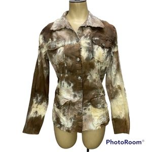 XCVI Wearables Womens S Tie Dye Poplin Safari Jacket Brown Pink Raw Edge